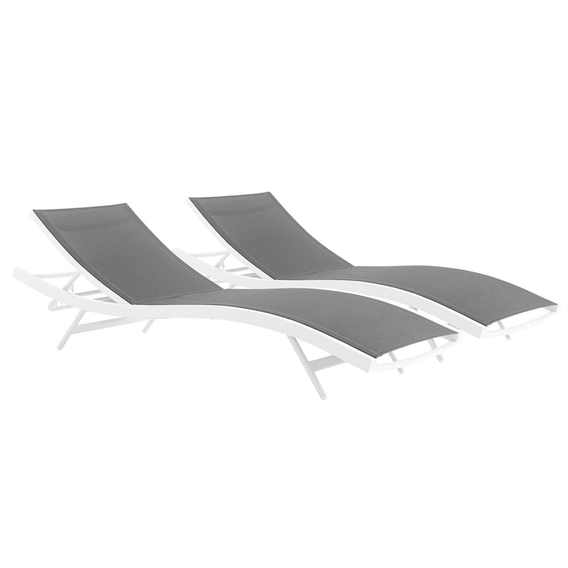 Pemberly Row  Mesh Aluminum Patio Chaise Lounge in White and Gray (Set of 2)