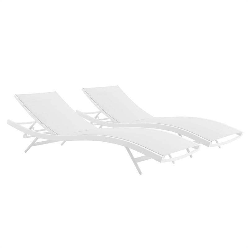 Pemberly Row  Mesh Aluminum Patio Chaise Lounge in White (Set of 2)