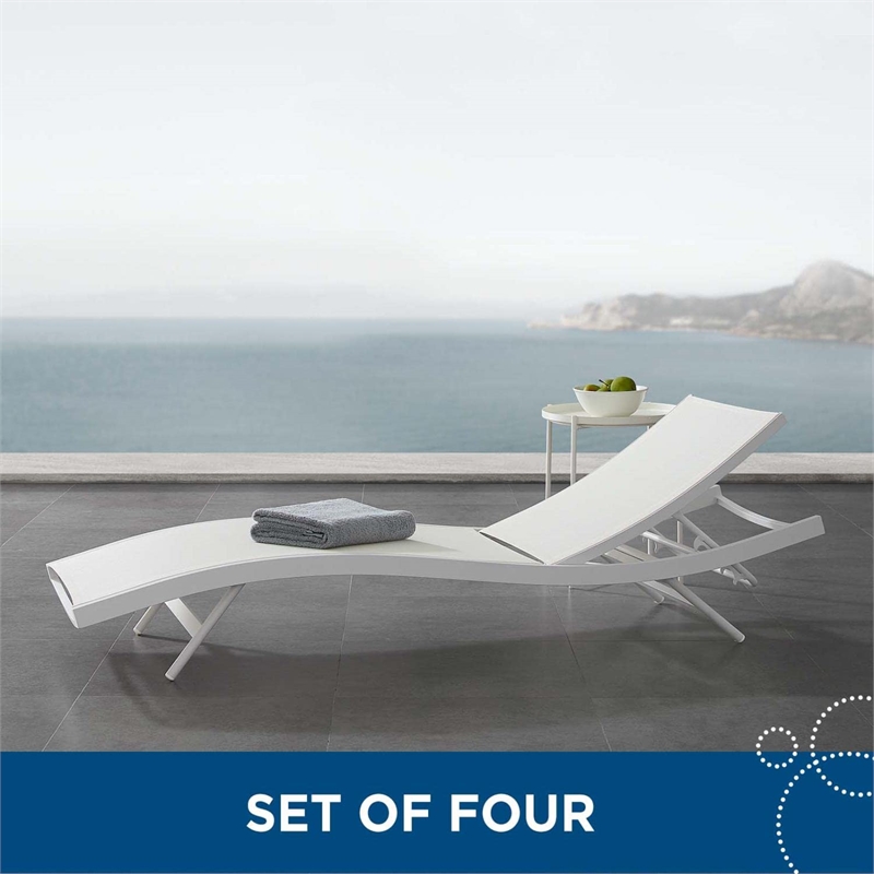 Pemberly Row  Mesh Aluminum Patio Chaise Lounge in White (Set of 4)