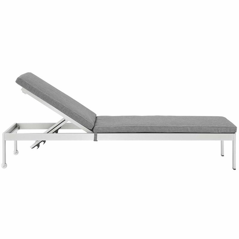 Pemberly Row   Reclining Patio Chaise Lounge in Silver and Gray