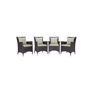 Pemberly Row  Patio Dining Chair in Espresso and Beige (Set of 4)