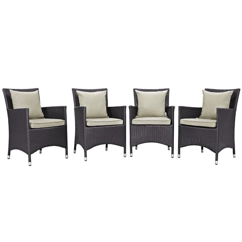 Pemberly Row  Patio Dining Chair in Espresso and Beige (Set of 4)