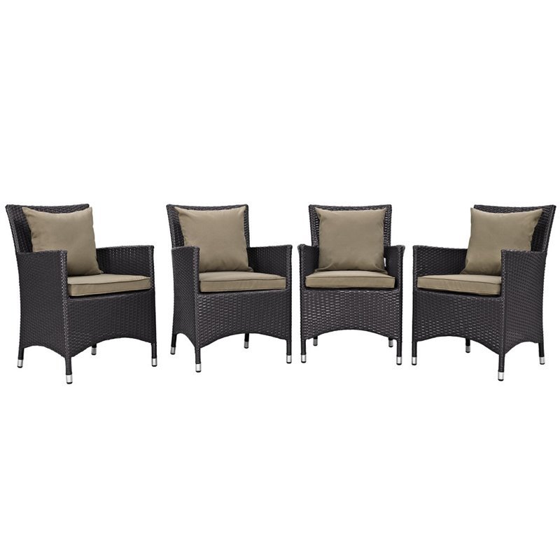 Pemberly Row 4-Piece Aluminum and Rattan Patio Dining Chairs in Espresso/Mocha