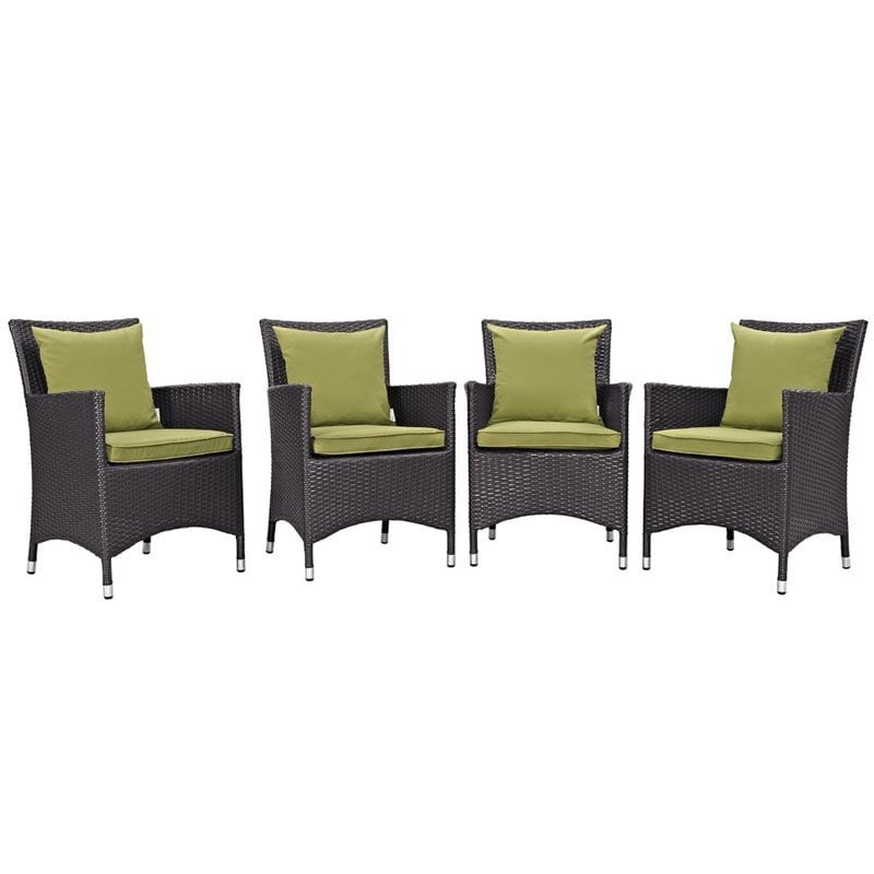 Pemberly Row 4-Piece Aluminum Rattan Patio Dining Chairs in Espresso/Peridot