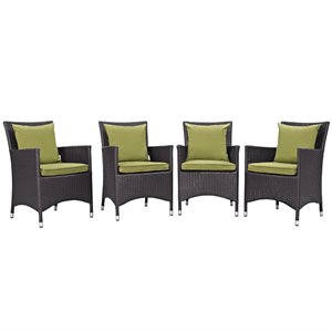 Pemberly Row 4-Piece Aluminum Rattan Patio Dining Chairs in Espresso/Peridot