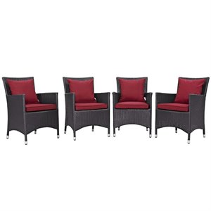Pemberly Row  Patio Dining Chair in Espresso and Red (Set of 4)