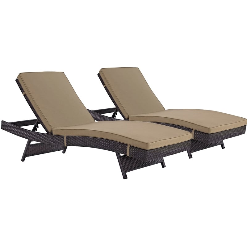 Pemberly Row Modern Rattan Outdoor Chaise in Espresso/Mocha Brown (Set of 2)