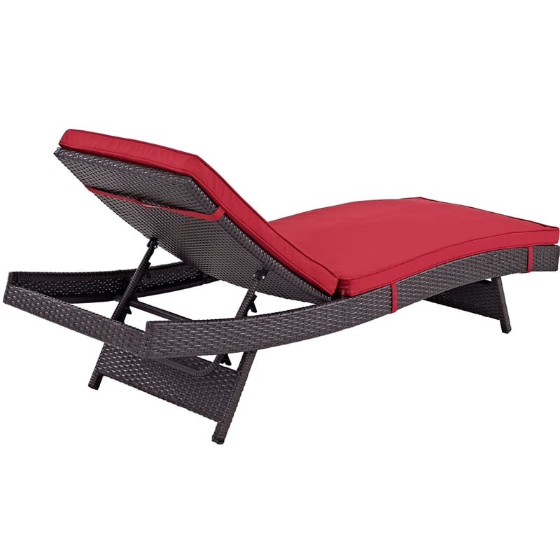 Pemberly Row Modern Rattan Outdoor Chaise in Espresso/Red (Set of 2)