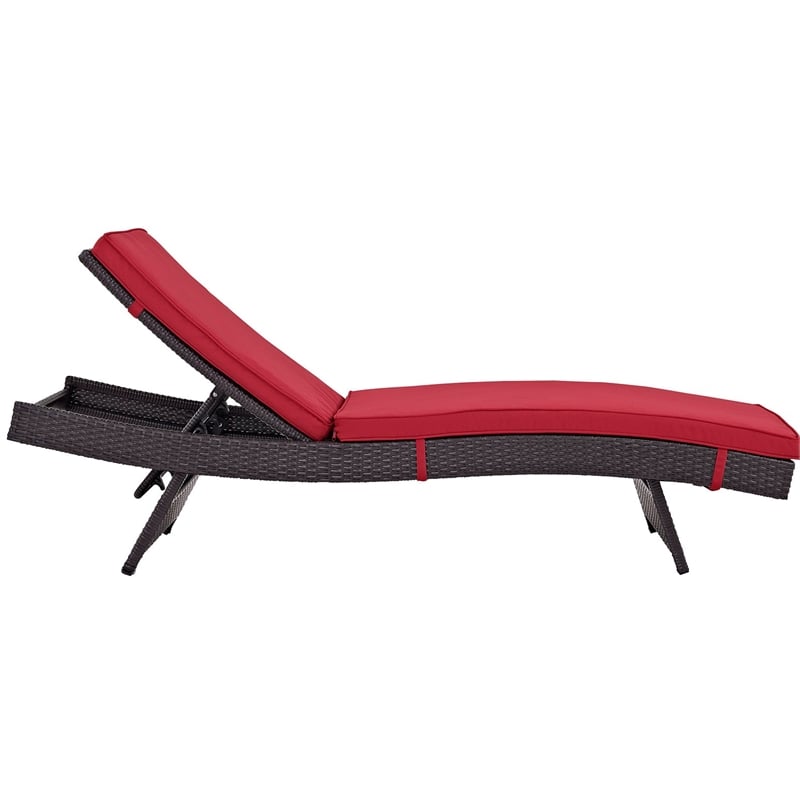 Pemberly Row Modern Rattan Outdoor Chaise in Espresso/Red (Set of 2)