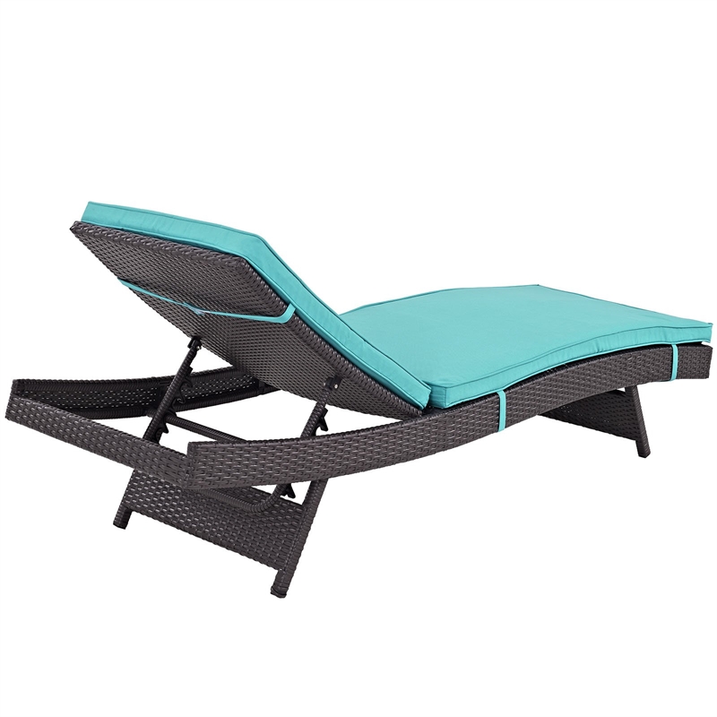 Pemberly Row Modern Rattan Outdoor Chaise in Espresso/Turquoise (Set of 2)