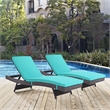 Pemberly Row Modern Rattan Outdoor Chaise in Espresso/Turquoise (Set of 2)