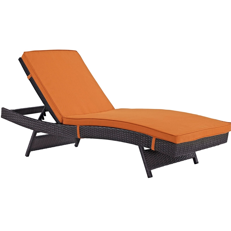 Pemberly Row Modern Rattan Outdoor Chaise in Espresso/Orange (Set of 4)