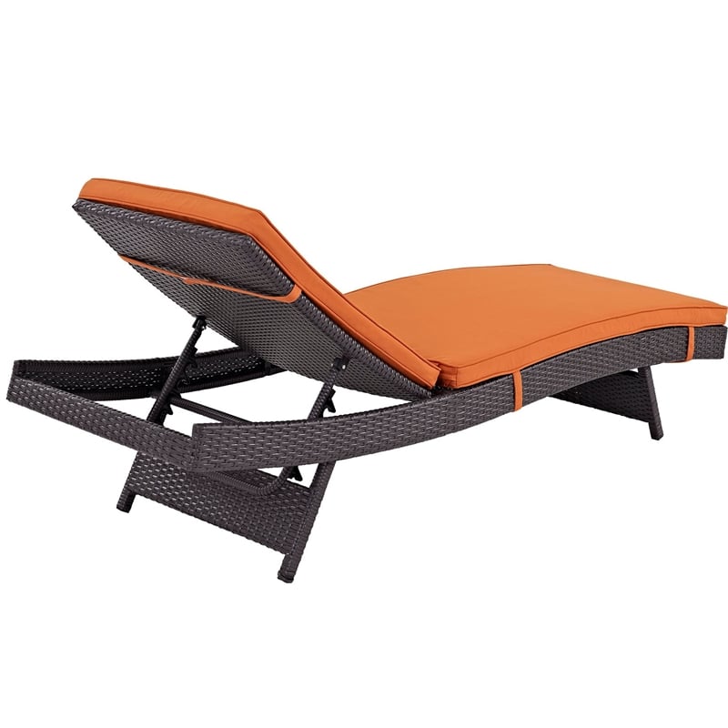 Pemberly Row Modern Rattan Outdoor Chaise in Espresso/Orange (Set of 4)