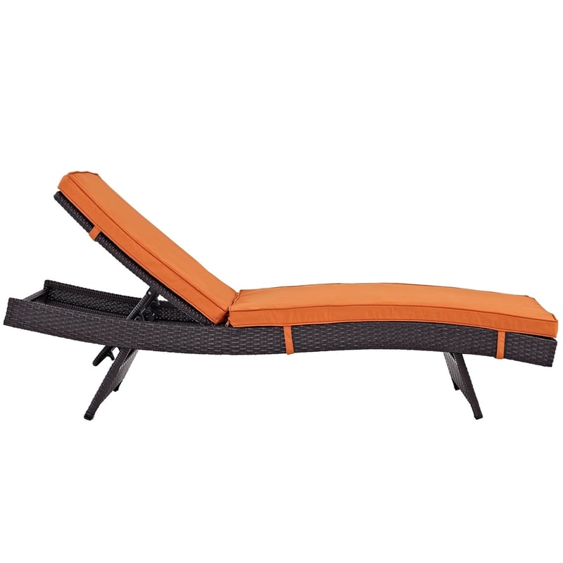 Pemberly Row Modern Rattan Outdoor Chaise in Espresso/Orange (Set of 4)
