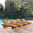 Pemberly Row Modern Rattan Outdoor Chaise in Espresso/Orange (Set of 4)