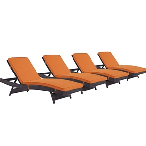 Pemberly Row Modern Rattan Outdoor Chaise in Espresso/Orange (Set of 4)