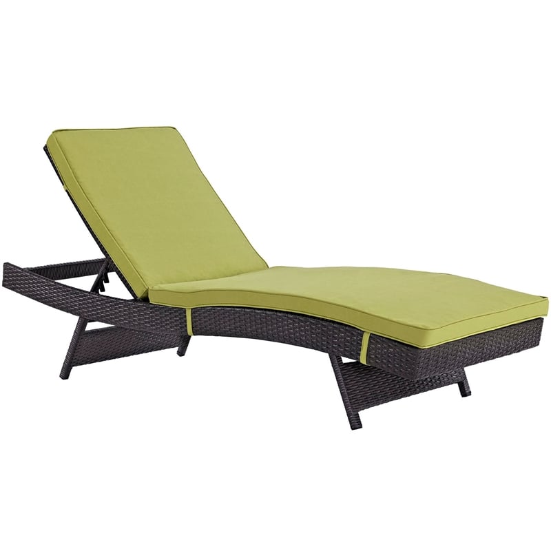 Pemberly Row Modern Rattan Outdoor Chaise in Espresso/Peridot Green (Set of 4)