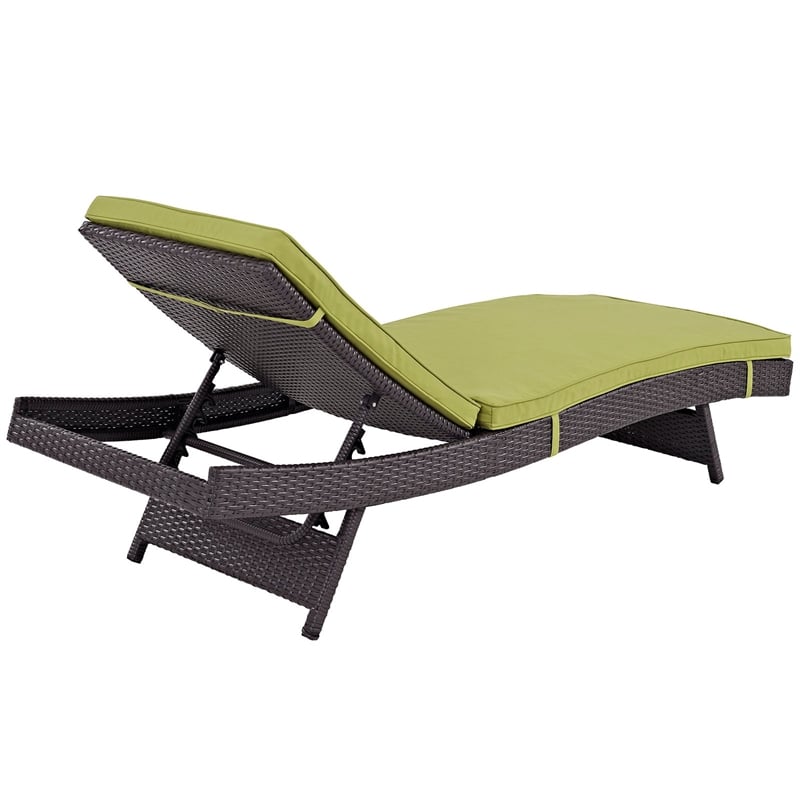 Pemberly Row Modern Rattan Outdoor Chaise in Espresso/Peridot Green (Set of 4)
