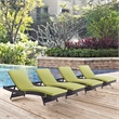 Pemberly Row Modern Rattan Outdoor Chaise in Espresso/Peridot Green (Set of 4)
