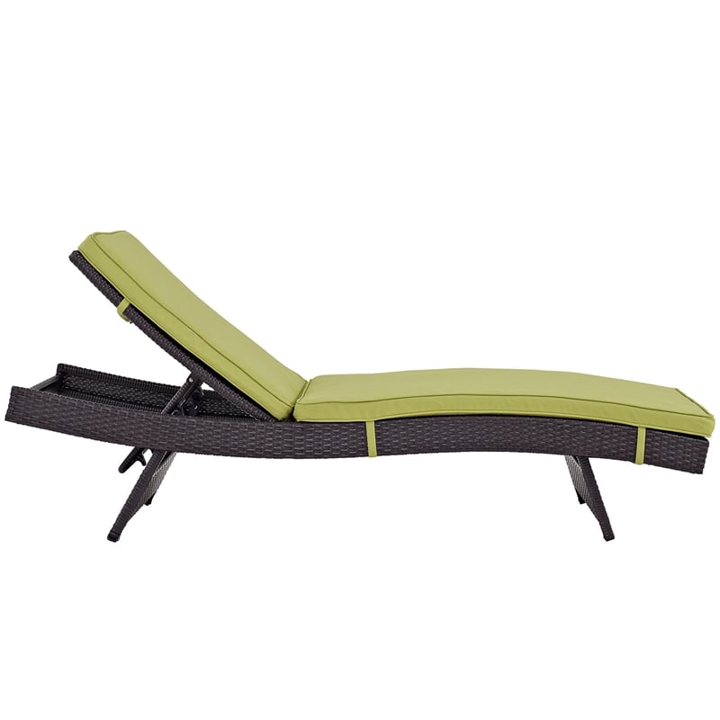 Pemberly Row Modern Rattan Outdoor Chaise in Espresso/Peridot Green (Set of 4)