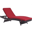 Pemberly Row Modern Rattan Outdoor Chaise in Espresso/Red (Set of 4)