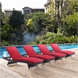 Pemberly Row Modern Rattan Outdoor Chaise in Espresso/Red (Set of 4)