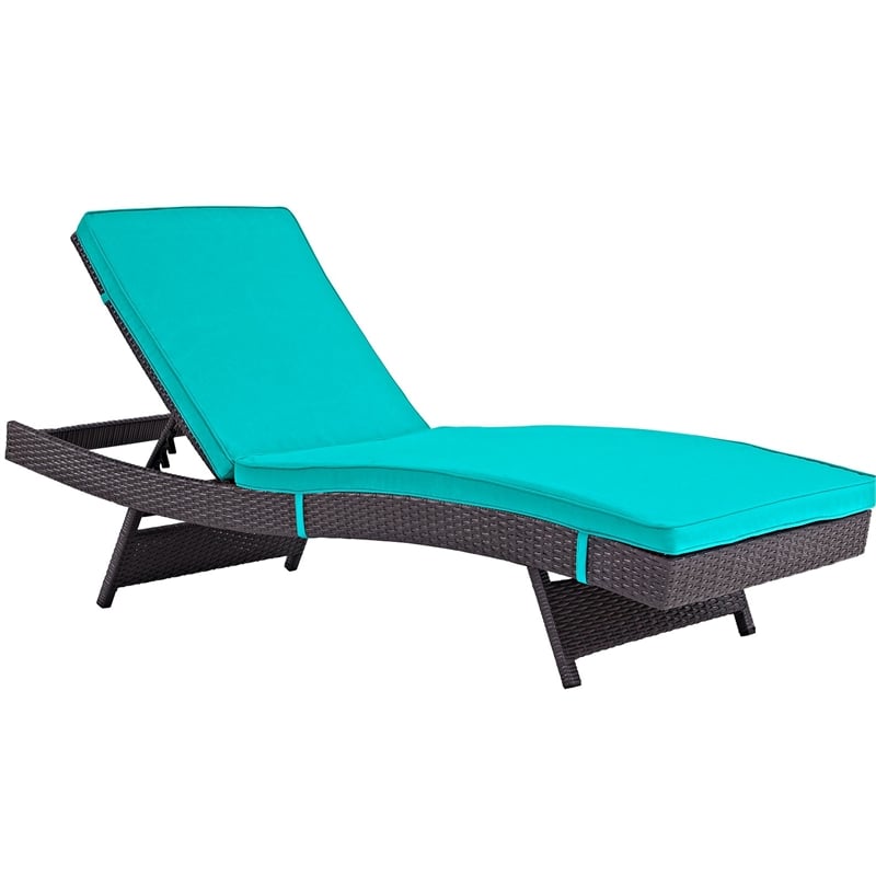 Pemberly Row Modern Rattan Outdoor Chaise in Espresso/Turquoise (Set of 4)