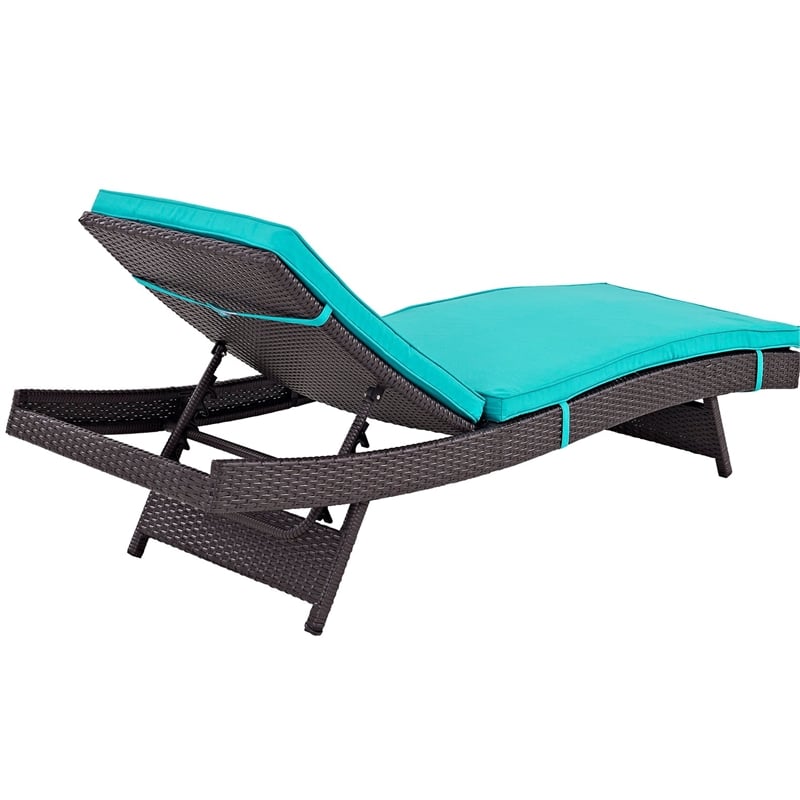 Pemberly Row Modern Rattan Outdoor Chaise in Espresso/Turquoise (Set of 4)
