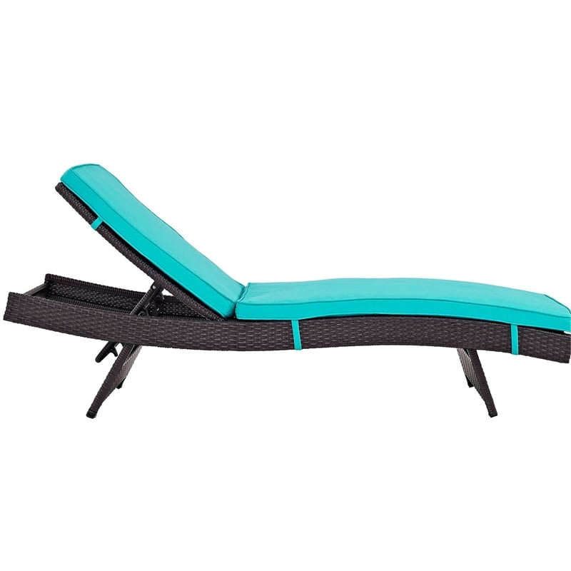 Pemberly Row Modern Rattan Outdoor Chaise in Espresso/Turquoise (Set of 4)