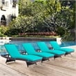 Pemberly Row Modern Rattan Outdoor Chaise in Espresso/Turquoise (Set of 4)