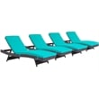 Pemberly Row Modern Rattan Outdoor Chaise in Espresso/Turquoise (Set of 4)