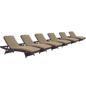 Pemberly Row Modern Rattan Outdoor Chaise in Espresso/Mocha Brown (Set of 6)