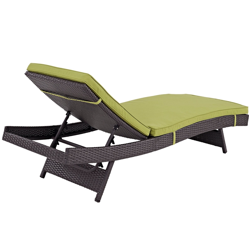 Pemberly Row Modern Rattan Outdoor Chaise in Espresso/Peridot Green (Set of 6)