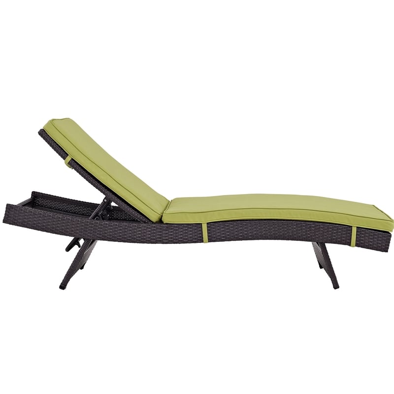 Pemberly Row Modern Rattan Outdoor Chaise in Espresso/Peridot Green (Set of 6)