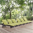 Pemberly Row Modern Rattan Outdoor Chaise in Espresso/Peridot Green (Set of 6)