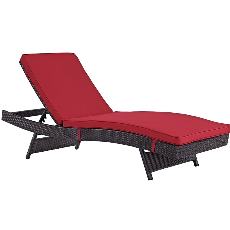 Pemberly Row Modern Rattan Outdoor Chaise in Espresso/Red (Set of 6)