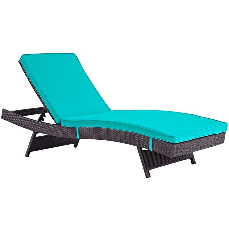 Pemberly Row Modern Rattan Outdoor Chaise in Espresso/Turquoise (Set of 6)