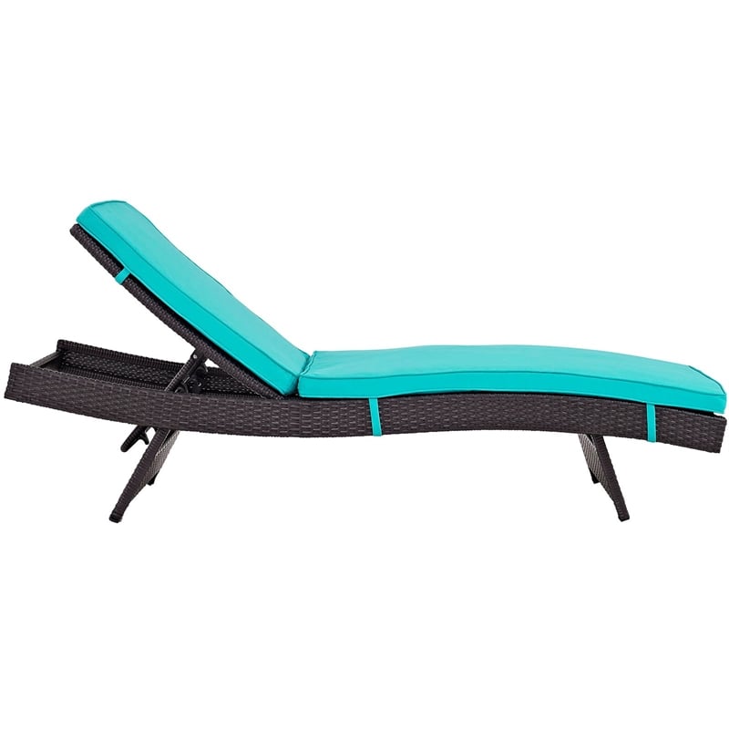 Pemberly Row Modern Rattan Outdoor Chaise in Espresso/Turquoise (Set of 6)