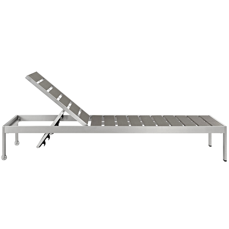 Pemberly Row Aluminum Patio Chaise Lounge Chair in Silver/Gray (Set of 2)