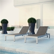 Pemberly Row Aluminum Patio Chaise Lounge Chair in Silver/Gray (Set of 2)