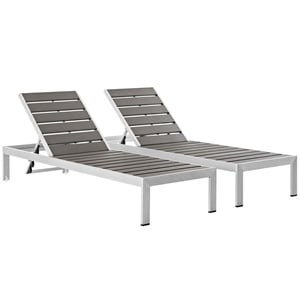 pemberly row aluminum patio chaise lounge chair in silver/gray (set of 2)
