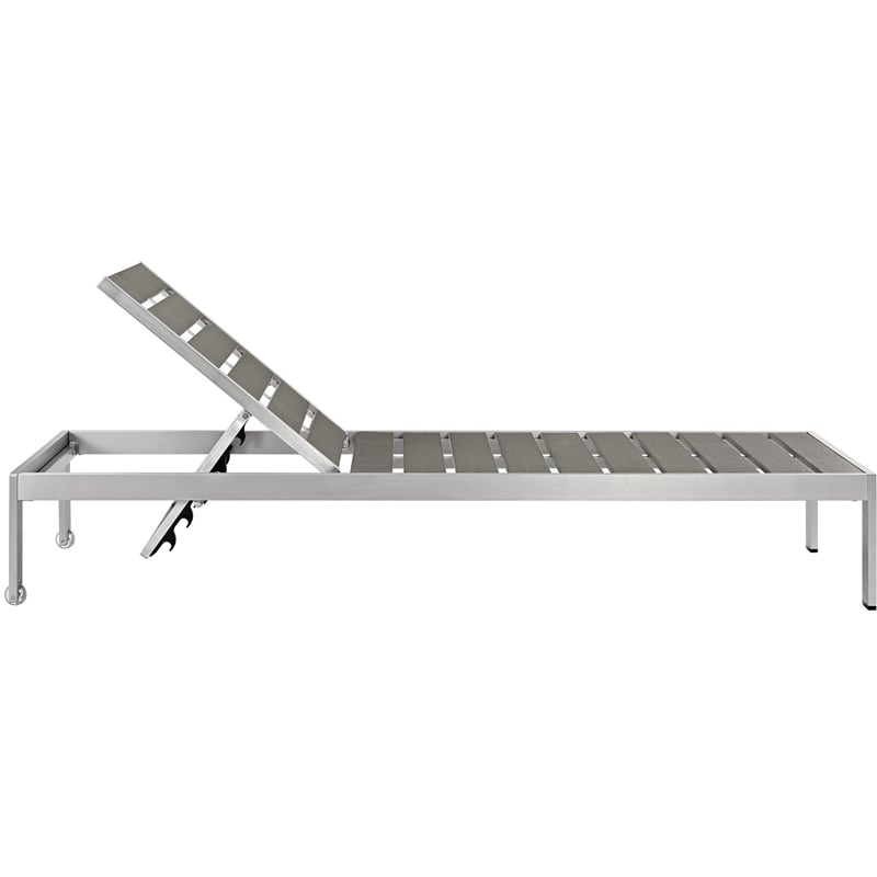 Pemberly Row Aluminum Patio Chaise Lounge Chair in Silver/Gray (Set of 4)
