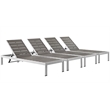 Pemberly Row Aluminum Patio Chaise Lounge Chair in Silver/Gray (Set of 4)