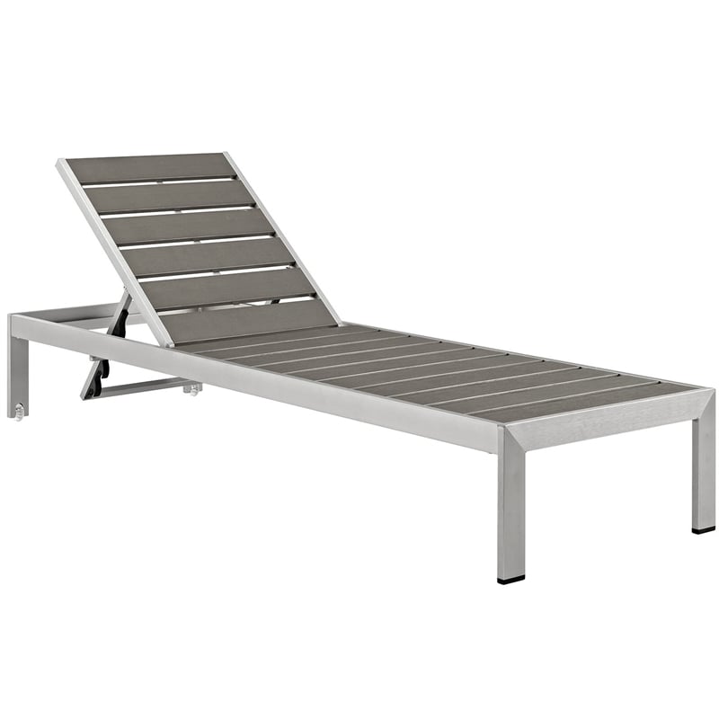 Pemberly Row Aluminum Patio Chaise Lounge Chair in Silver/Gray (Set of 6)