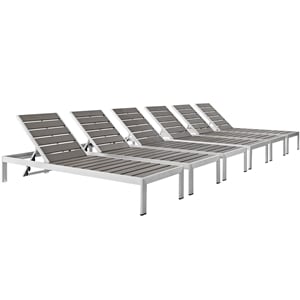 pemberly row aluminum patio chaise lounge chair in silver/gray (set of 6)