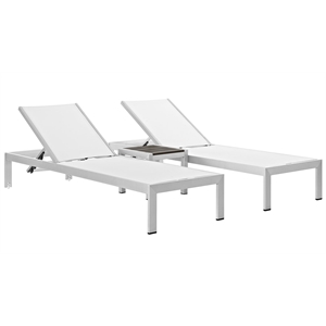 pemberly row 3-piece modern aluminum outdoor set in silver/white