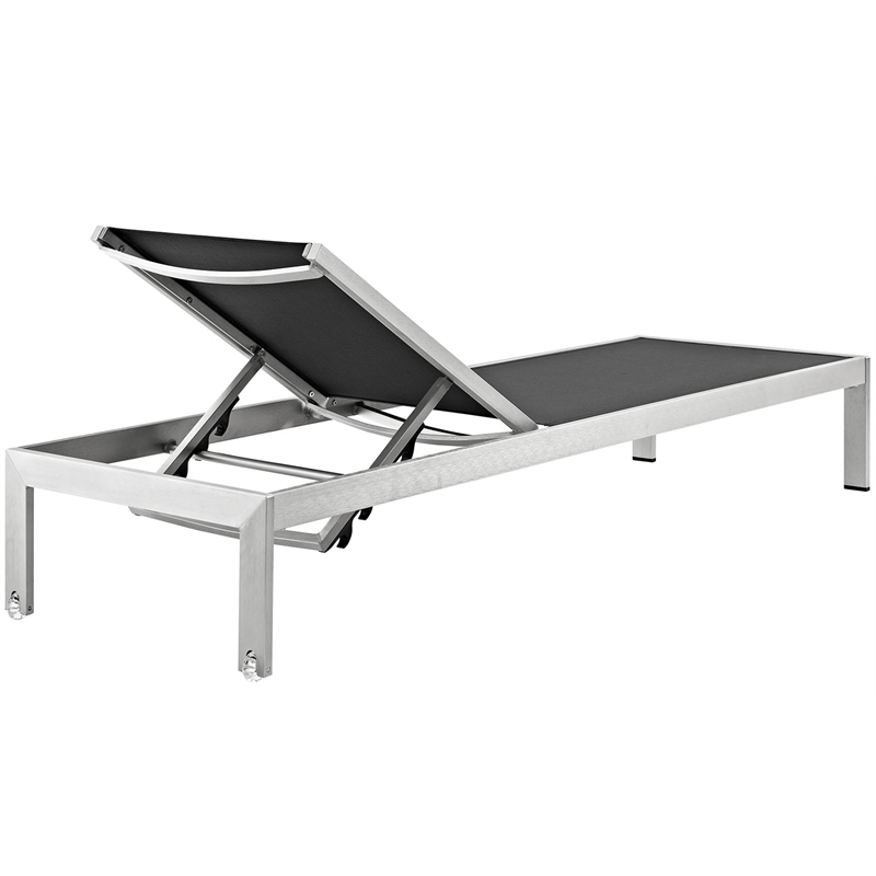 Pemberly Row Modern Aluminum Patio Chaise Lounge Set in Silver/Black (Set of 4)