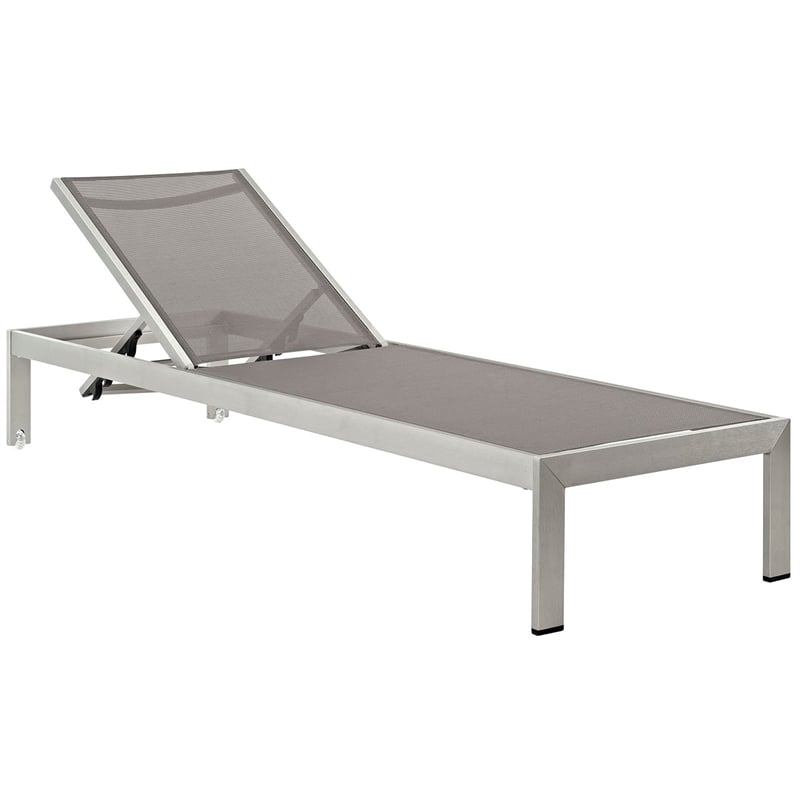 Pemberly Row Modern Aluminum Patio Chaise Lounge Set in Gray/Silver (Set of 4)