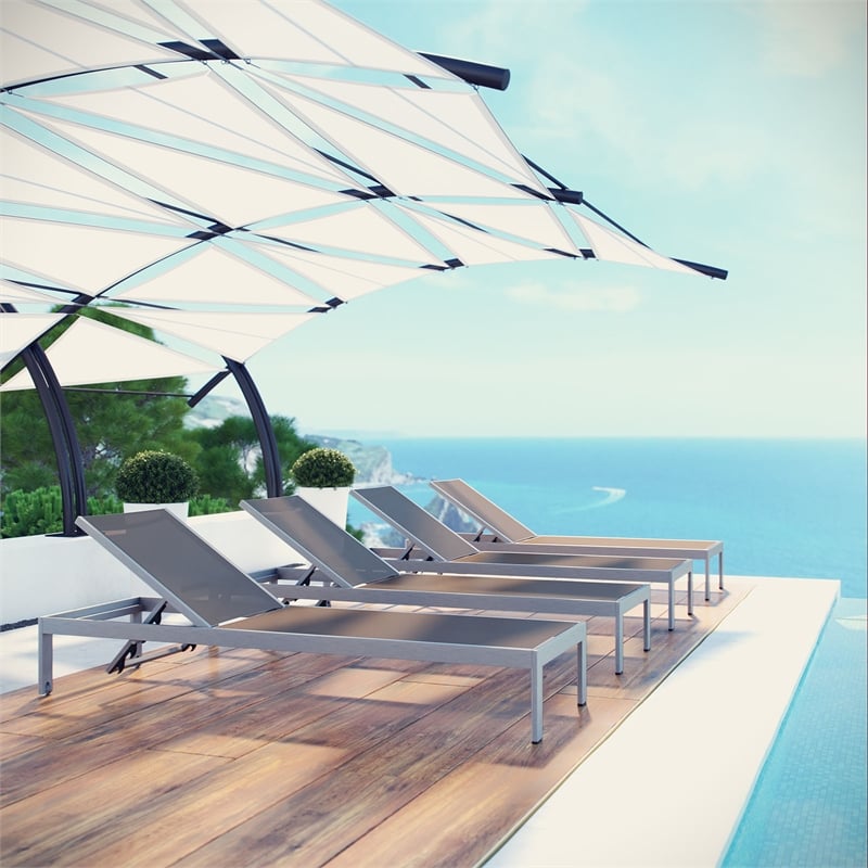 Pemberly Row Modern Aluminum Patio Chaise Lounge Set in Gray/Silver (Set of 4)