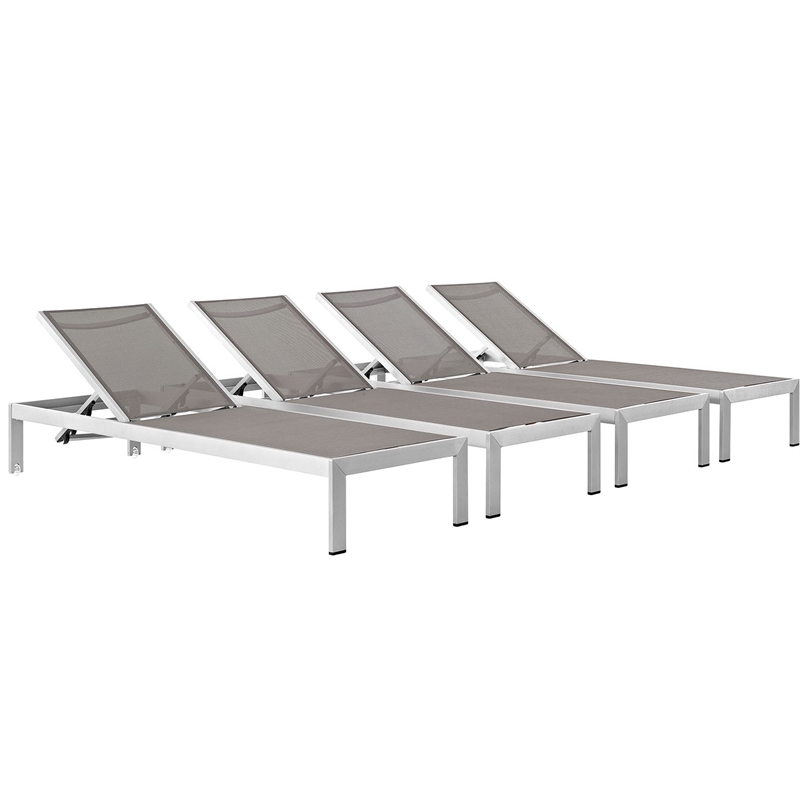 Pemberly Row Modern Aluminum Patio Chaise Lounge Set in Gray/Silver (Set of 4)